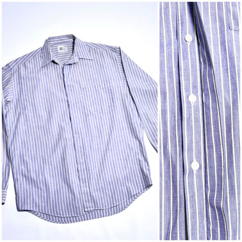 CLASSIC VINTAGE Men's 2 Versace Blue Striped Long Sleeve Button Up Shirt Size L